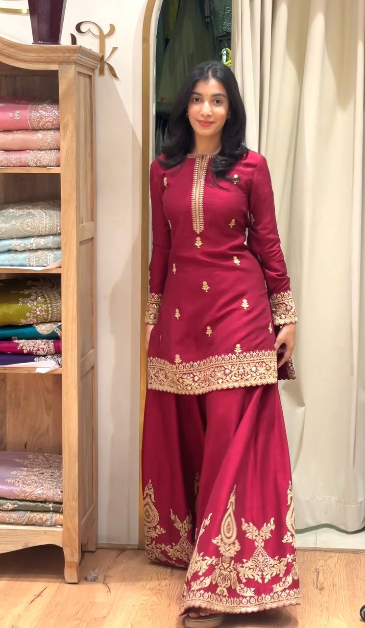 Garnet Opulence Embroidered Sharara